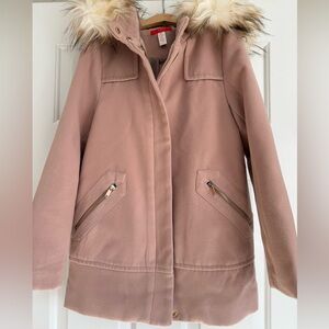 Aqua Girls Pink Coat with Fur-Trimmed Hood Girls Size Medium.  Blush color.